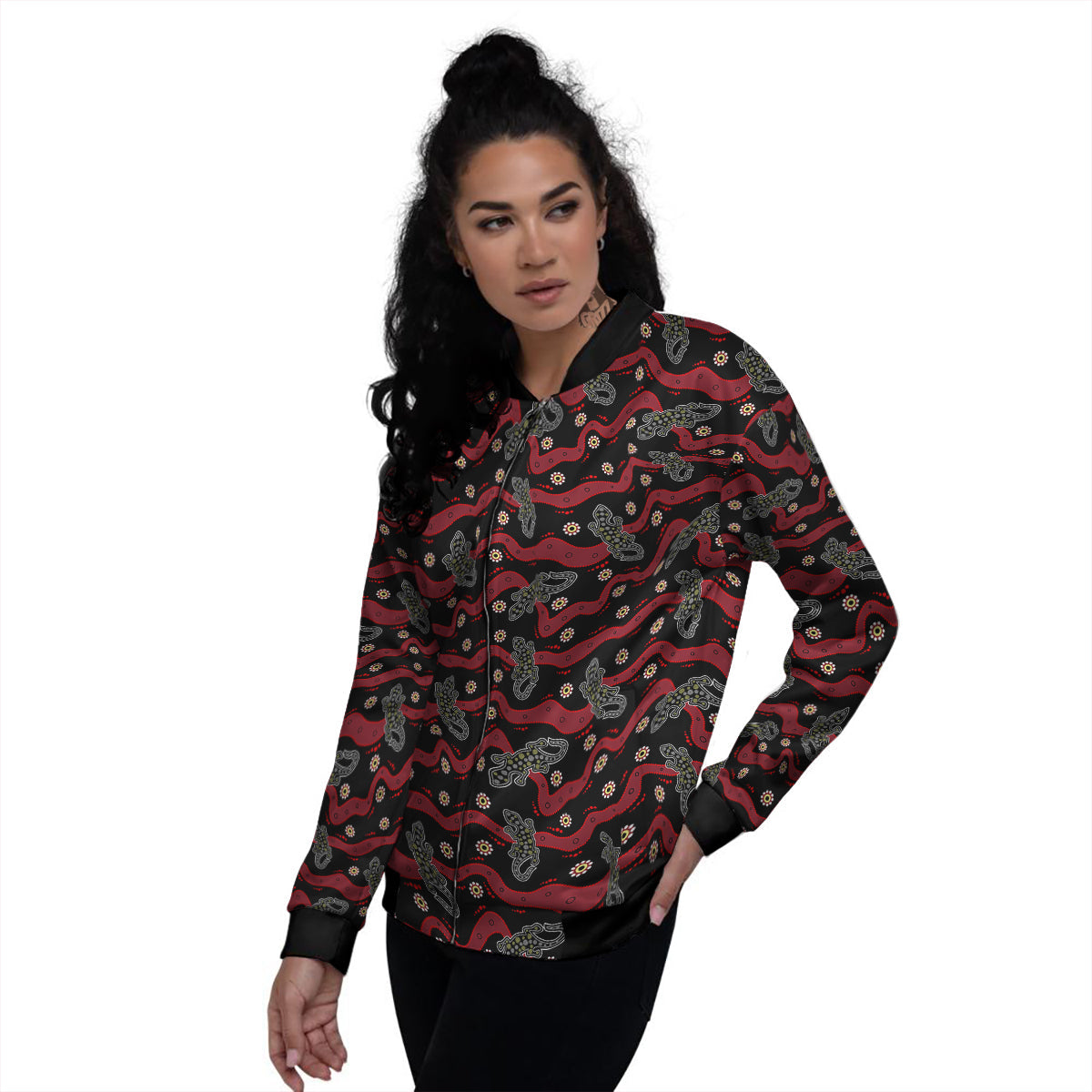 Lizard Aboriginal Print Pattern Women's Bomber Jacket-grizzshop