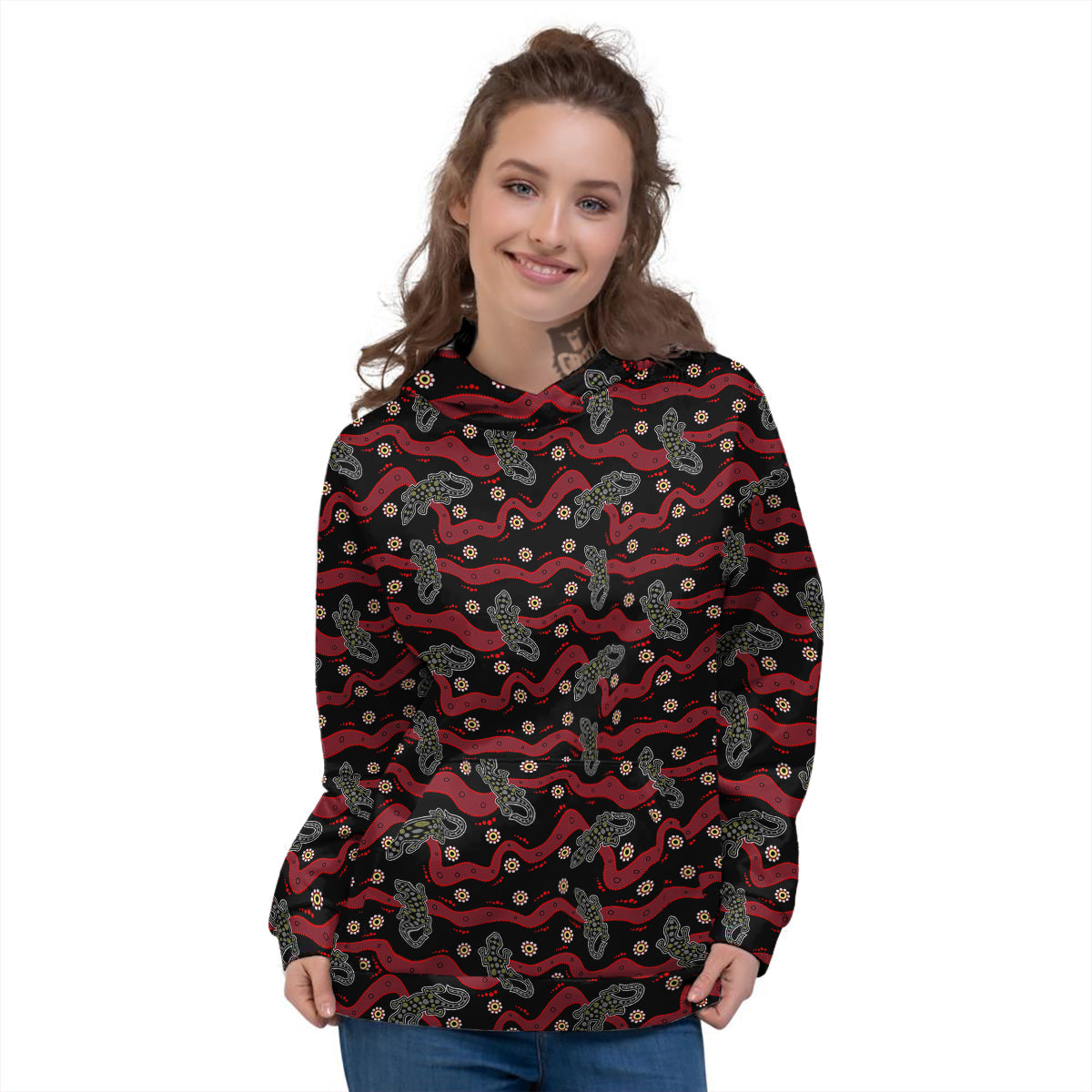 Lizard Aboriginal Print Pattern Women's Hoodie-grizzshop