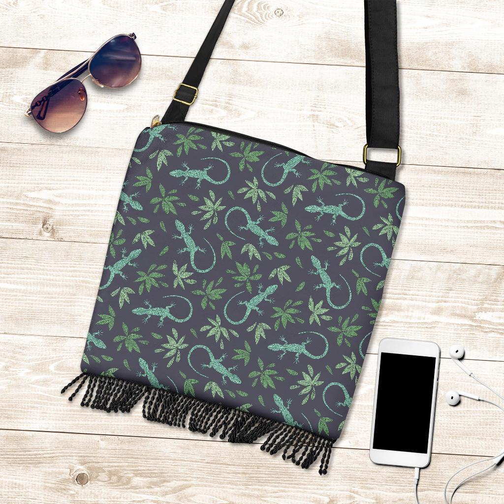 Lizard Leaf Pattern Print Crossbody Bags-grizzshop