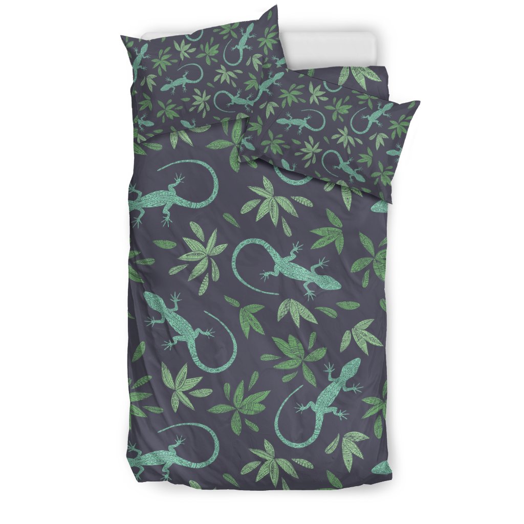 Lizard Leaf Pattern Print Duvet Cover Bedding Set-grizzshop