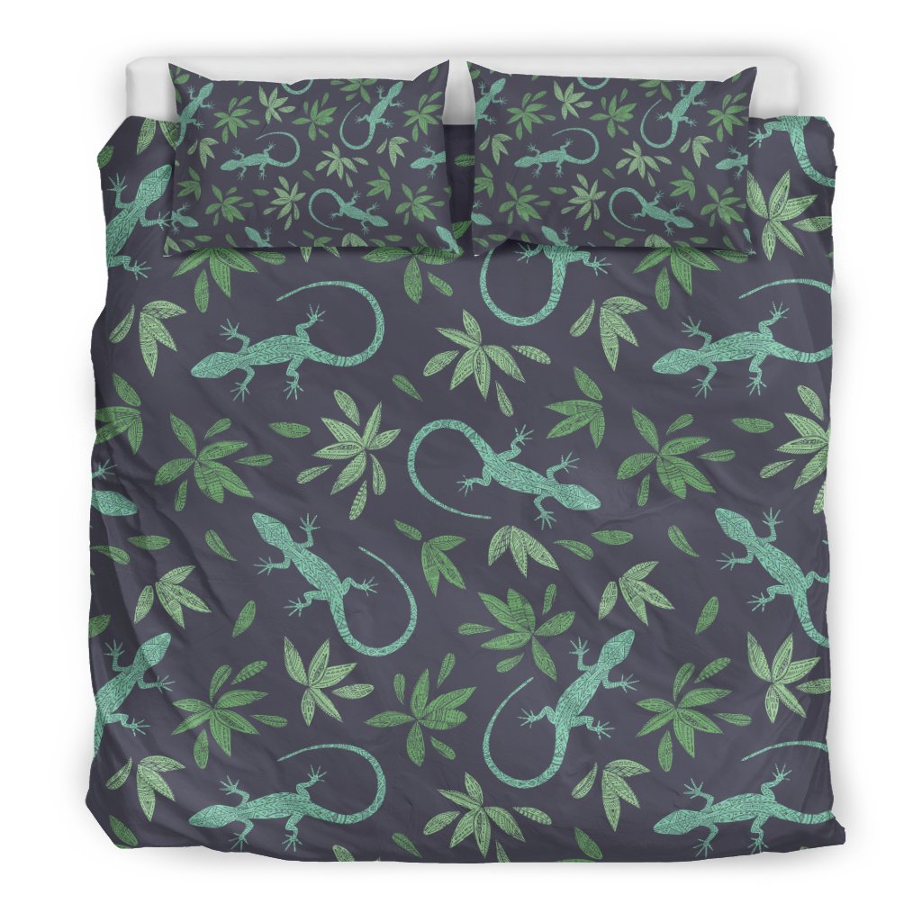 Lizard Leaf Pattern Print Duvet Cover Bedding Set-grizzshop