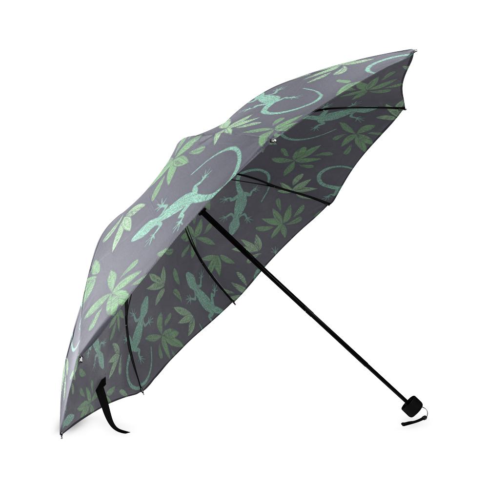 Lizard Leaf Pattern Print Foldable Umbrella-grizzshop