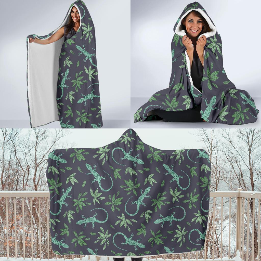 Lizard Leaf Pattern Print Hooded Blanket-grizzshop