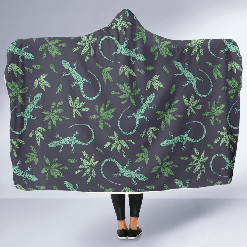 Lizard Leaf Pattern Print Hooded Blanket-grizzshop