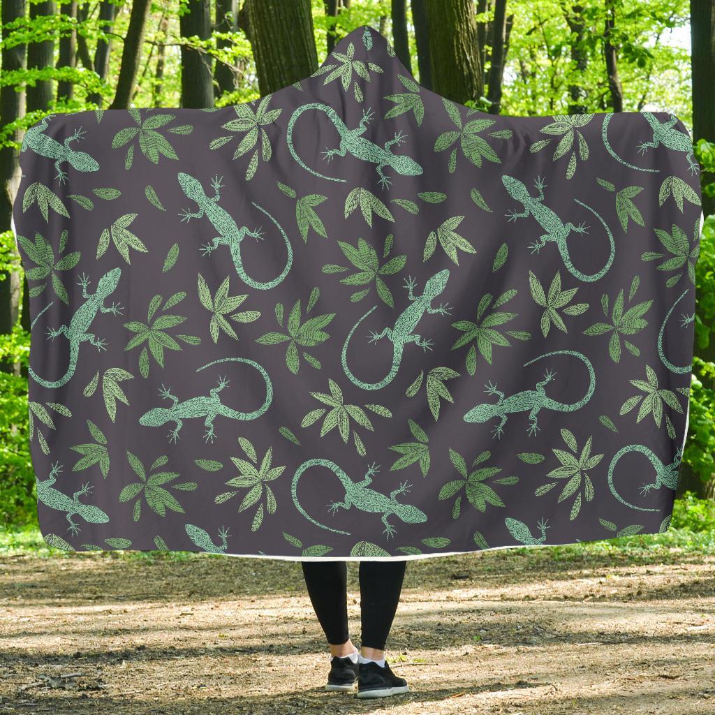 Lizard Leaf Pattern Print Hooded Blanket-grizzshop