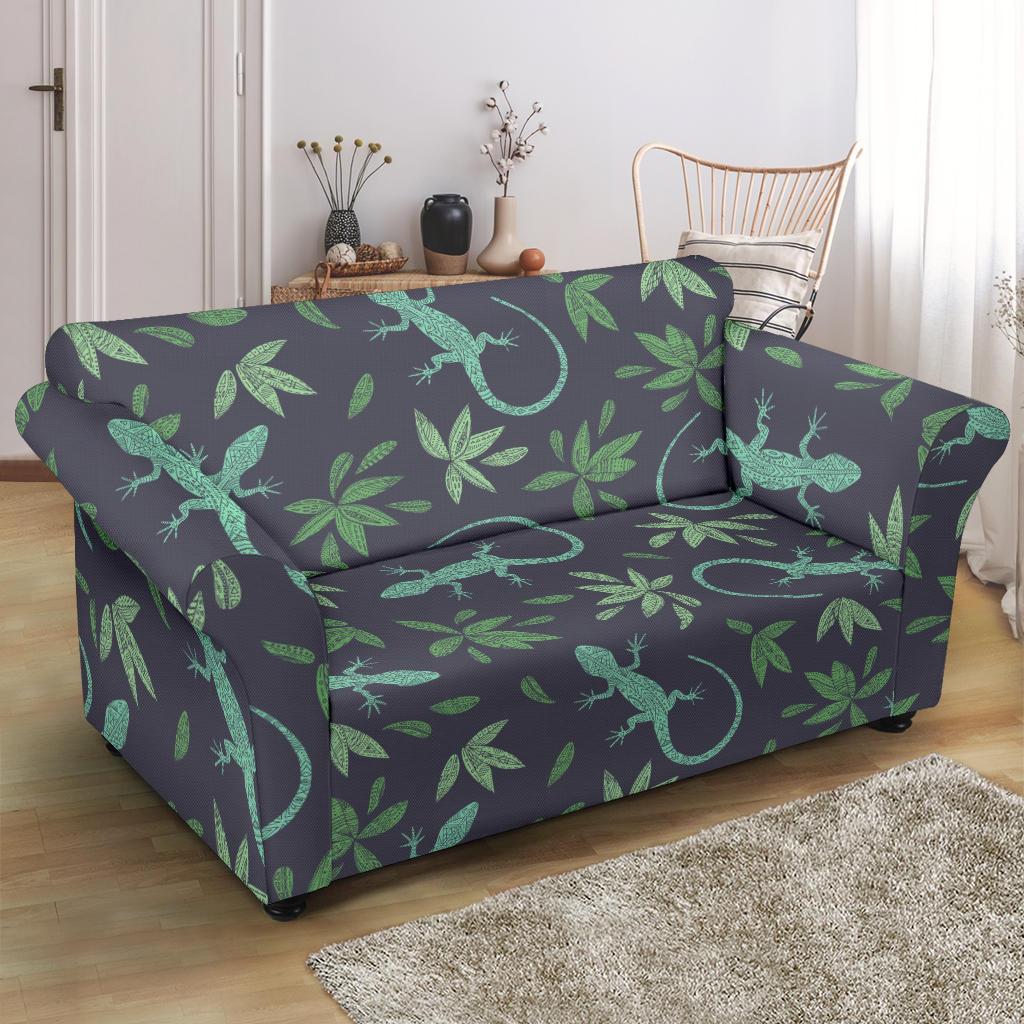 Lizard Leaf Pattern Print Loveseat Cover-grizzshop