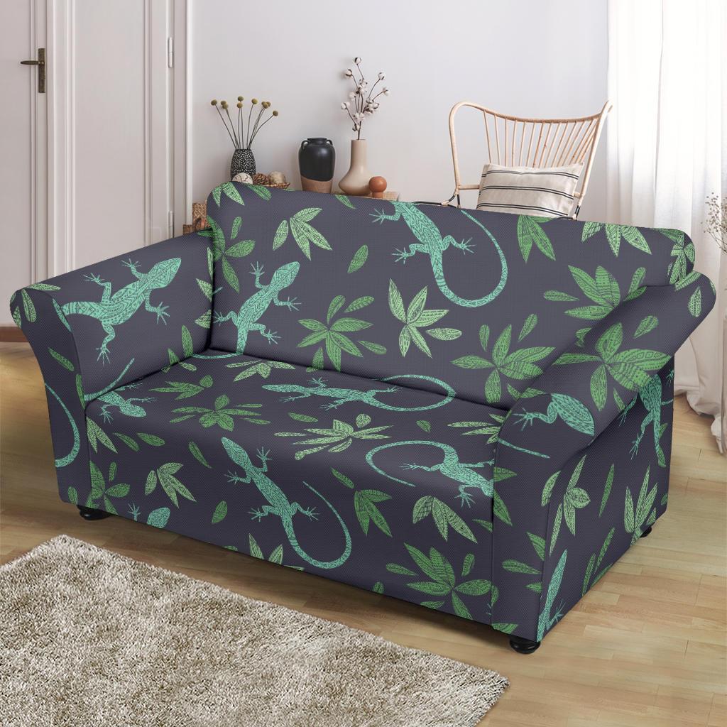 Lizard Leaf Pattern Print Loveseat Cover-grizzshop