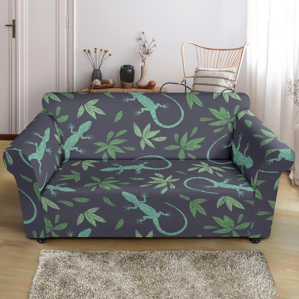 Lizard Leaf Pattern Print Loveseat Cover-grizzshop