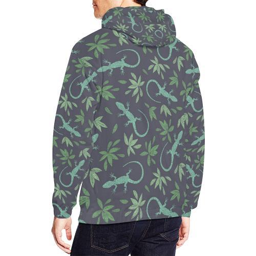 Lizard Leaf Pattern Print Men Pullover Hoodie-grizzshop