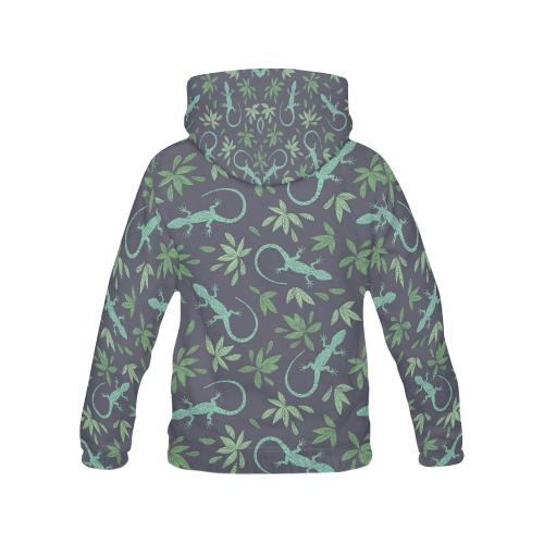 Lizard Leaf Pattern Print Men Pullover Hoodie-grizzshop