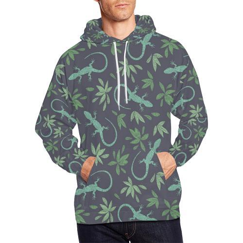 Lizard Leaf Pattern Print Men Pullover Hoodie-grizzshop
