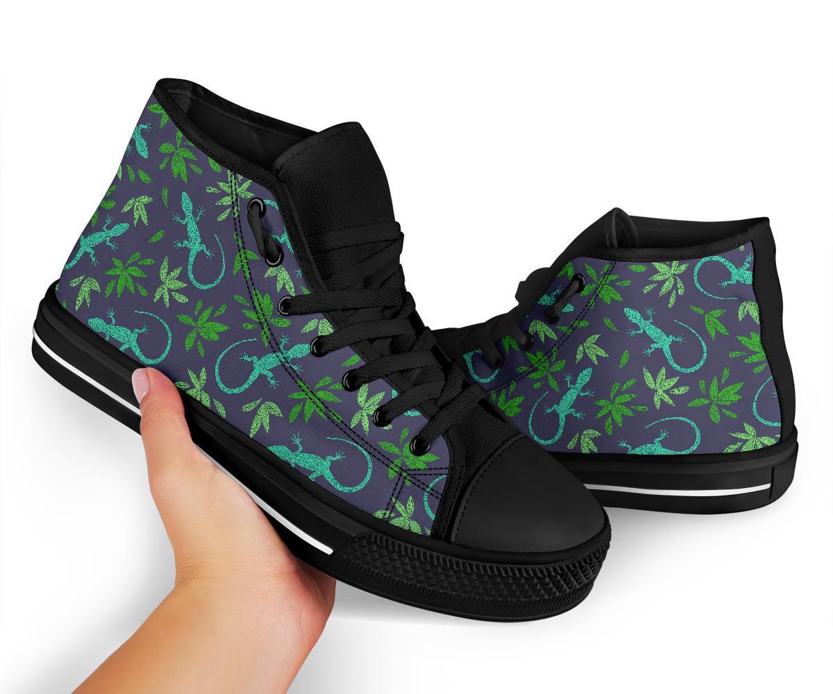 Lizard Leaf Pattern Print Men Women's High Top Shoes-grizzshop