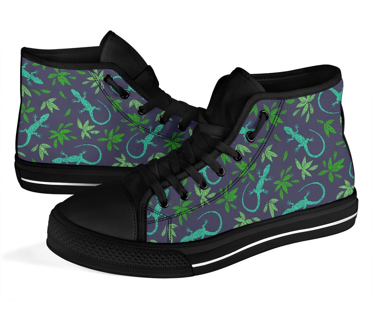 Lizard Leaf Pattern Print Men Women's High Top Shoes-grizzshop