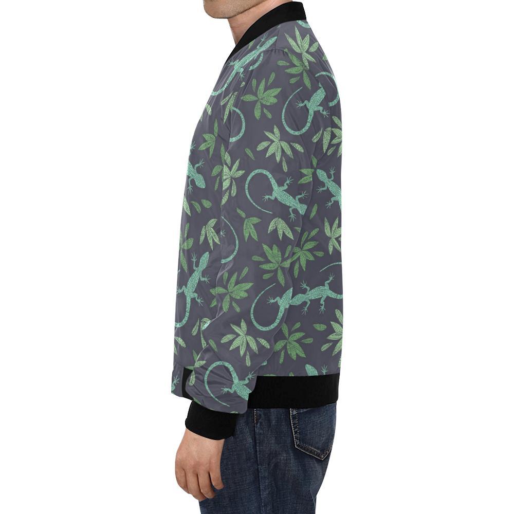 Lizard Leaf Pattern Print Men's Bomber Jacket-grizzshop