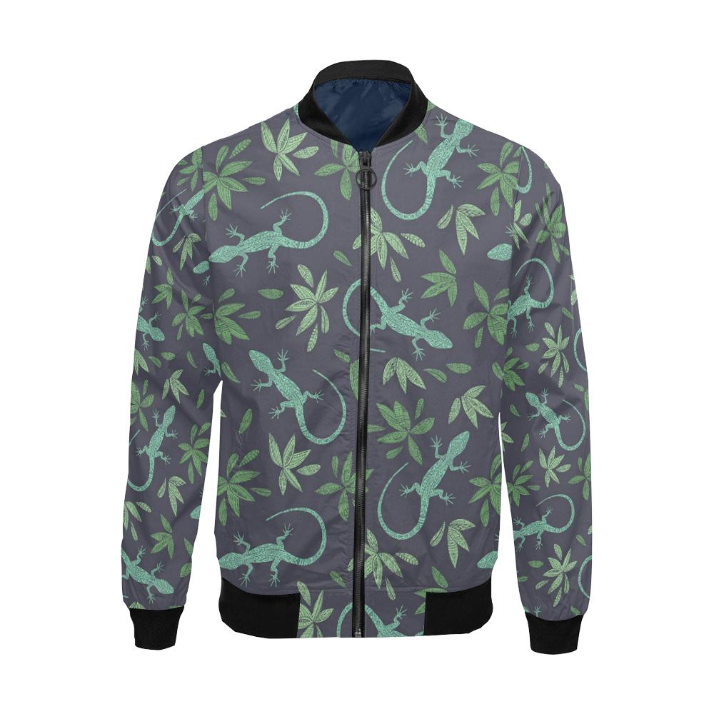 Lizard Leaf Pattern Print Men's Bomber Jacket-grizzshop