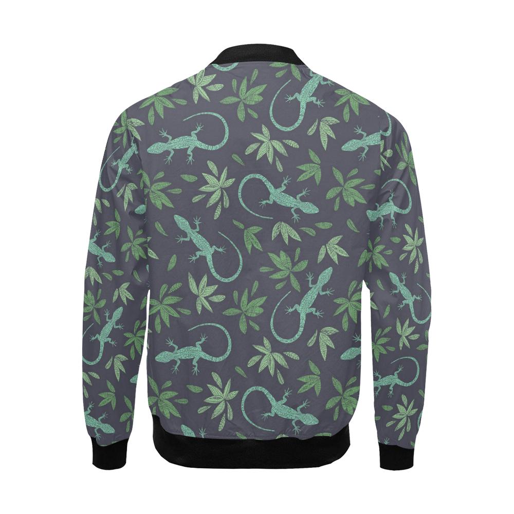 Lizard Leaf Pattern Print Men's Bomber Jacket-grizzshop