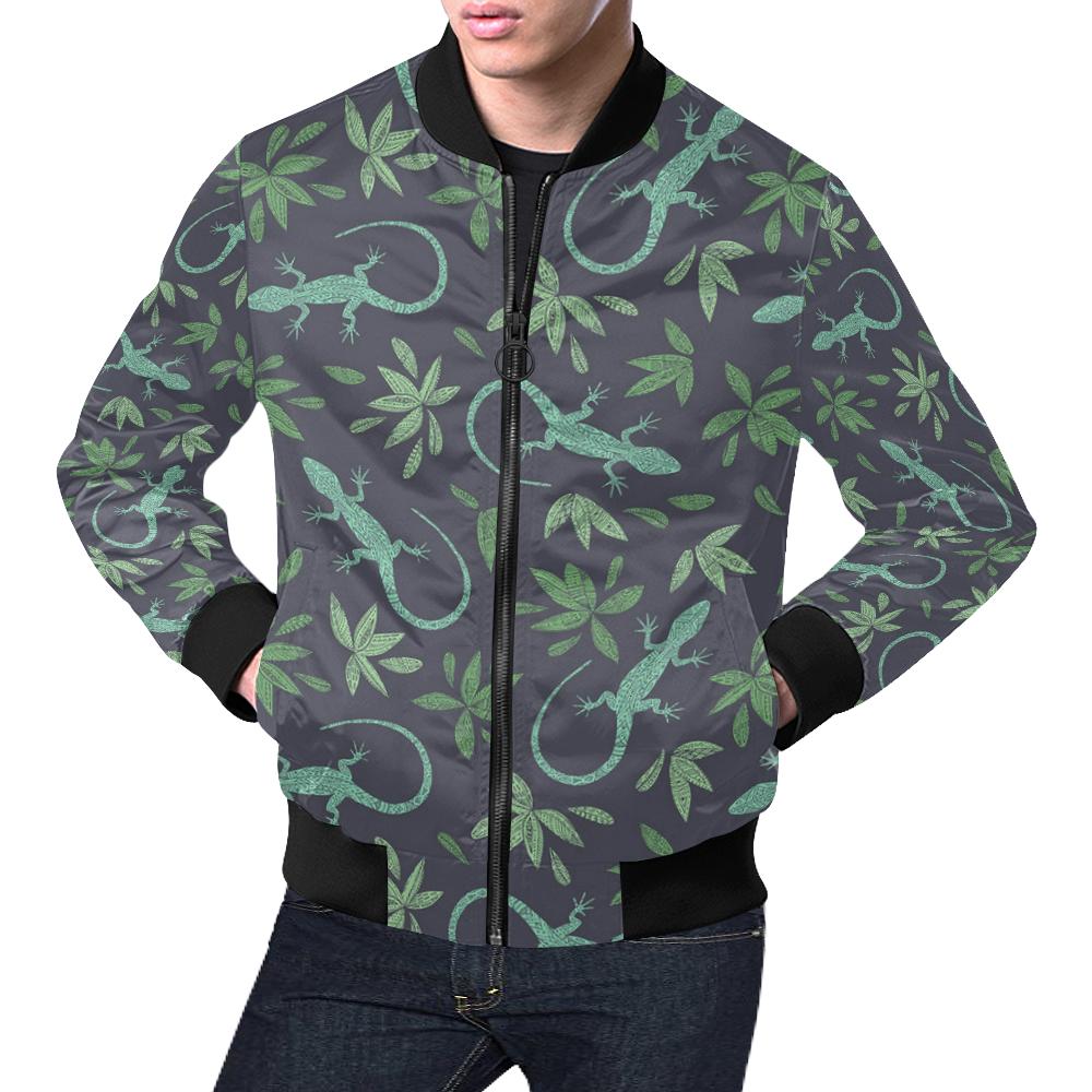 Lizard Leaf Pattern Print Men's Bomber Jacket-grizzshop