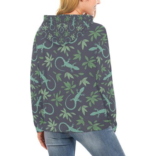 Lizard Leaf Pattern Print Women Pullover Hoodie-grizzshop