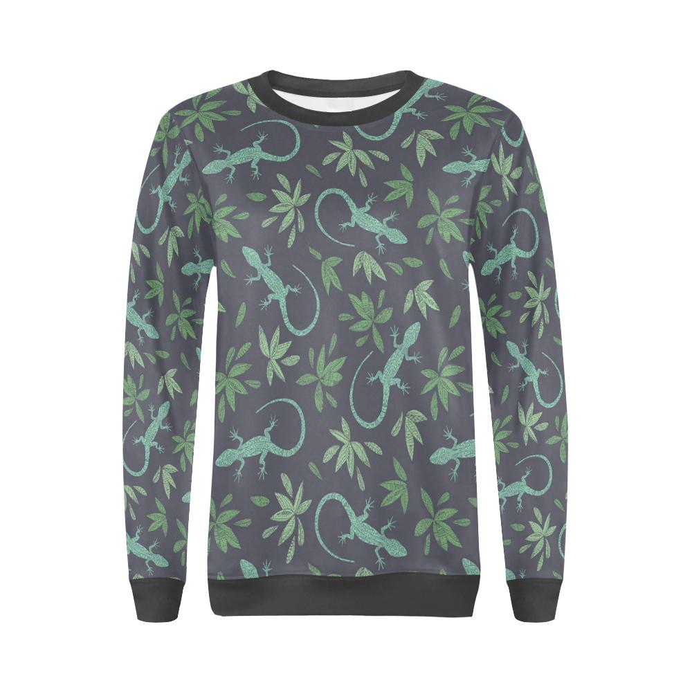 Lizard Leaf Pattern Print Women's Sweatshirt-grizzshop