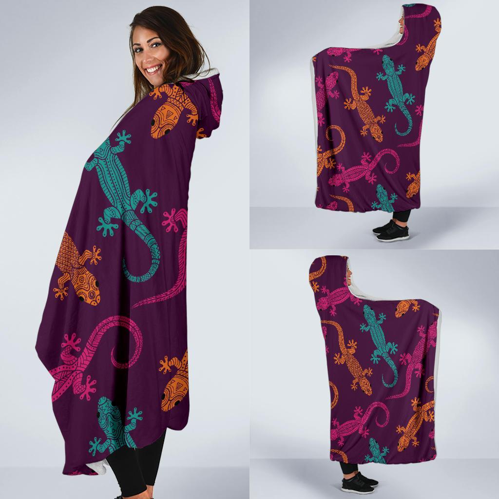 Lizard Pattern Print Hooded Blanket-grizzshop