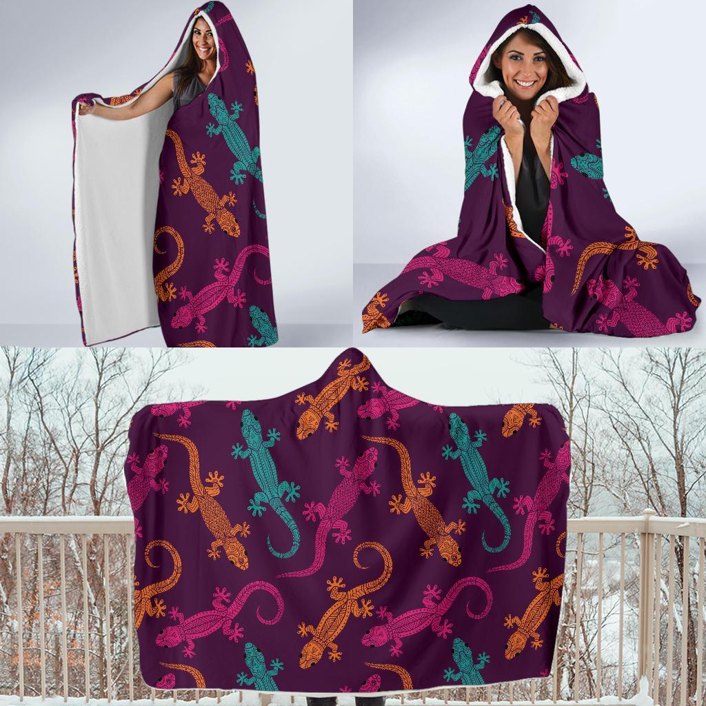 Lizard Pattern Print Hooded Blanket-grizzshop