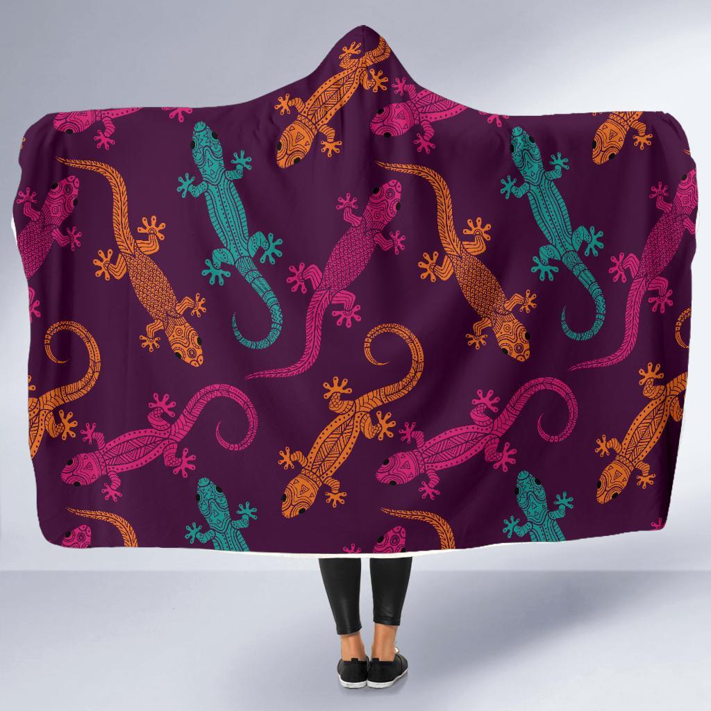 Lizard Pattern Print Hooded Blanket-grizzshop