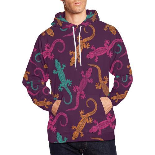 Lizard Pattern Print Men Pullover Hoodie-grizzshop