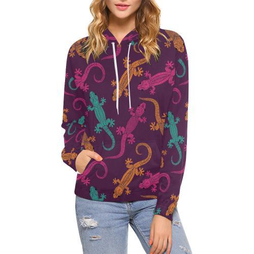 Lizard Pattern Print Women Pullover Hoodie-grizzshop
