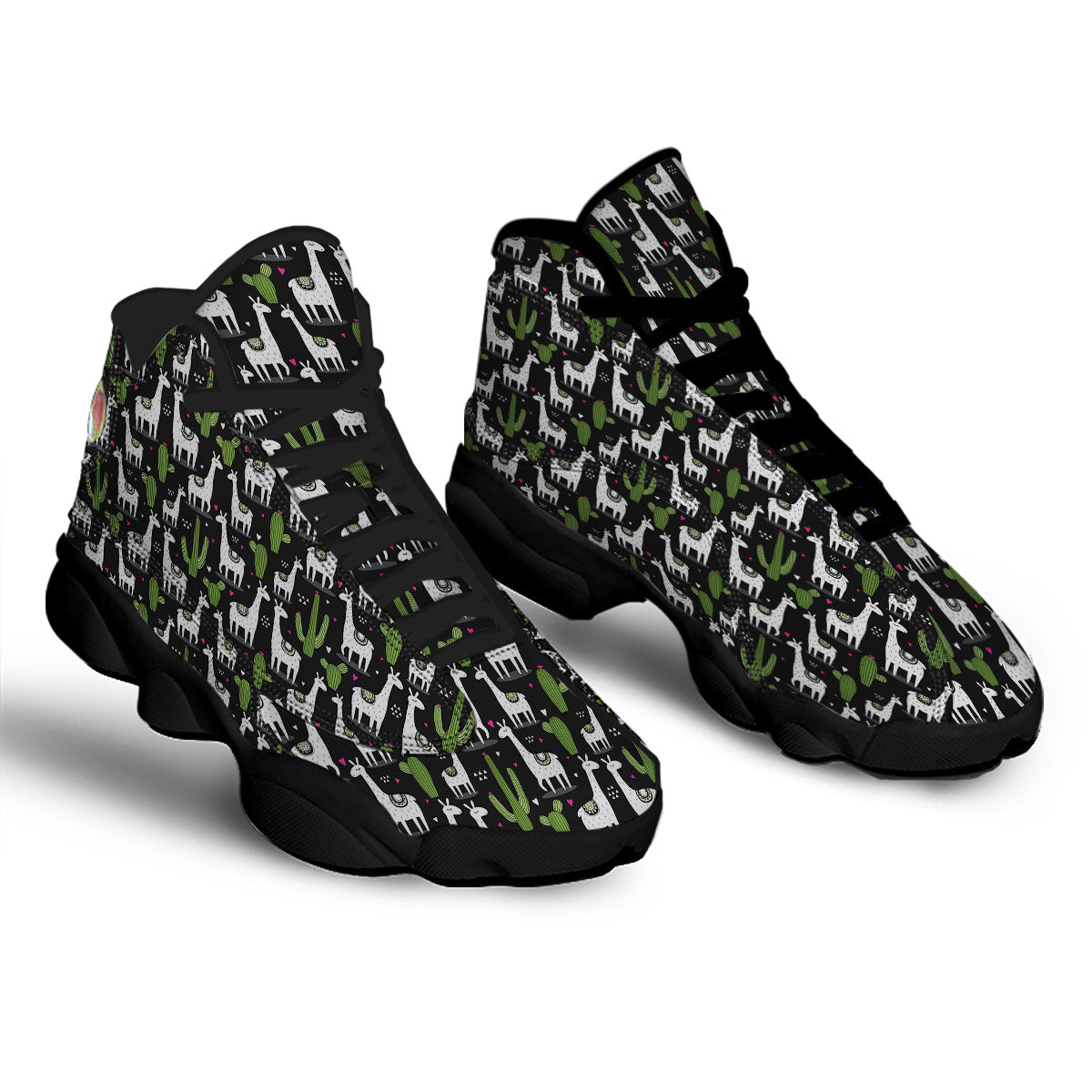Llama And Cactus Print Pattern Black Basketball Shoes-grizzshop