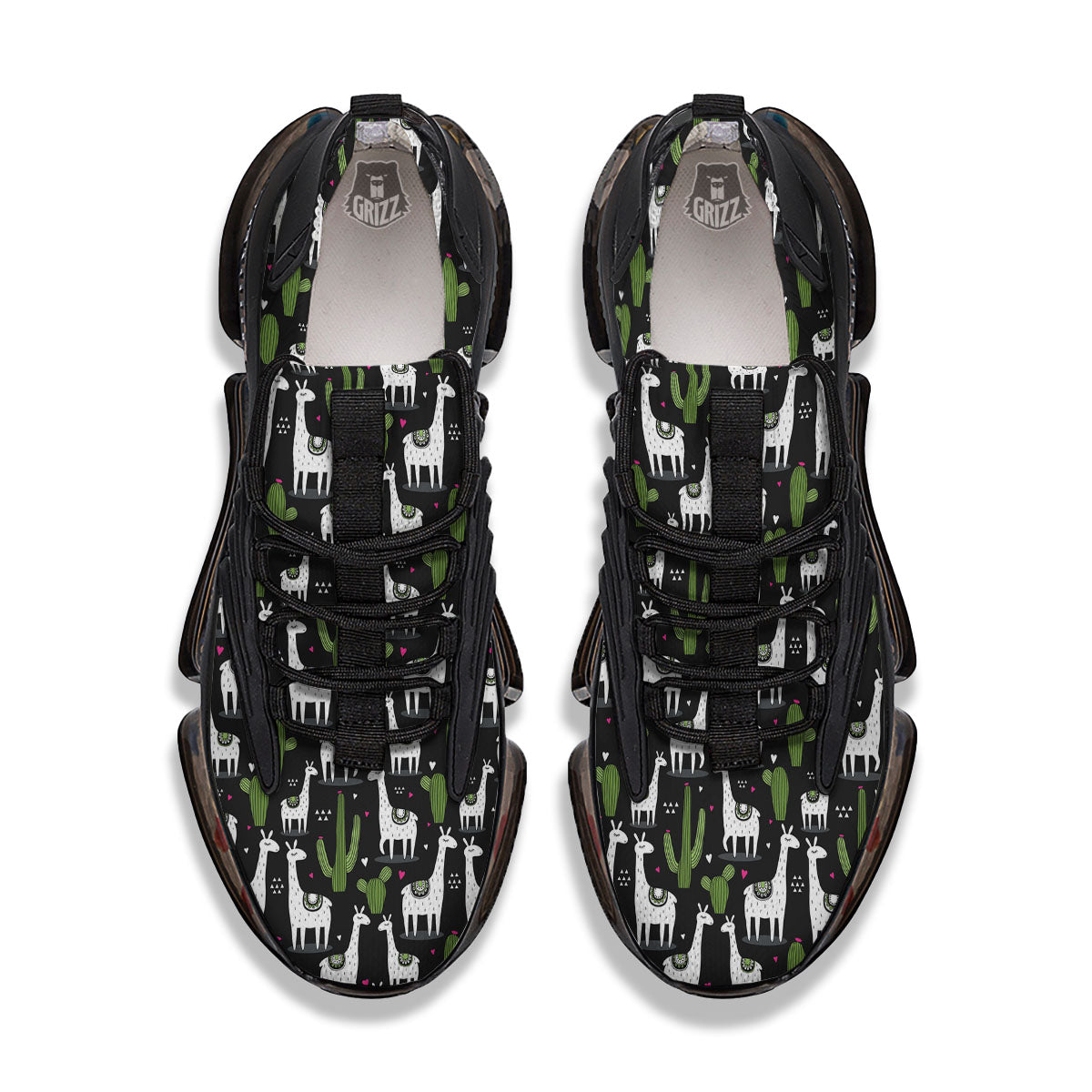 Llama And Cactus Print Pattern Black Gym Shoes-grizzshop