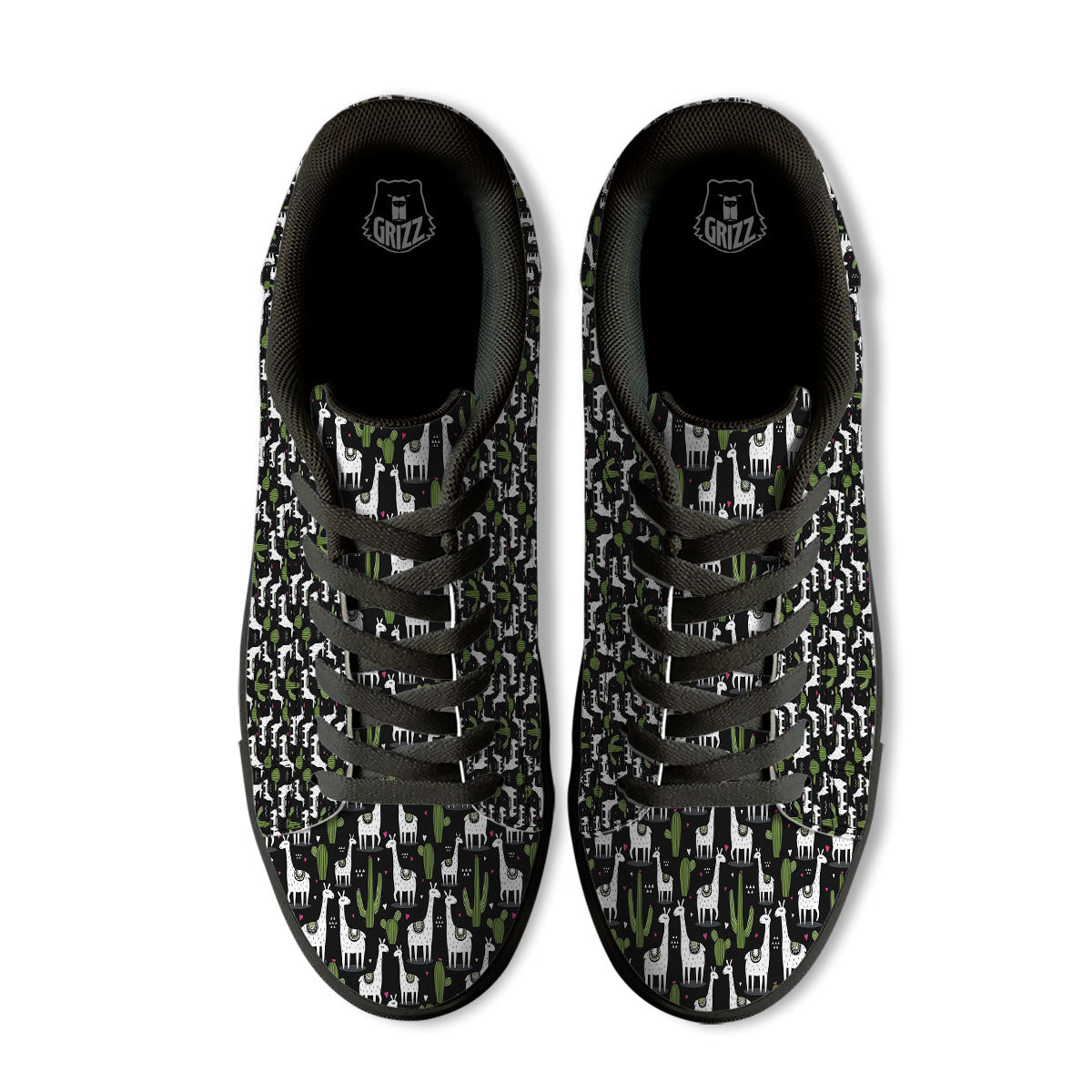 Llama And Cactus Print Pattern Black Low Top Sneakers-grizzshop