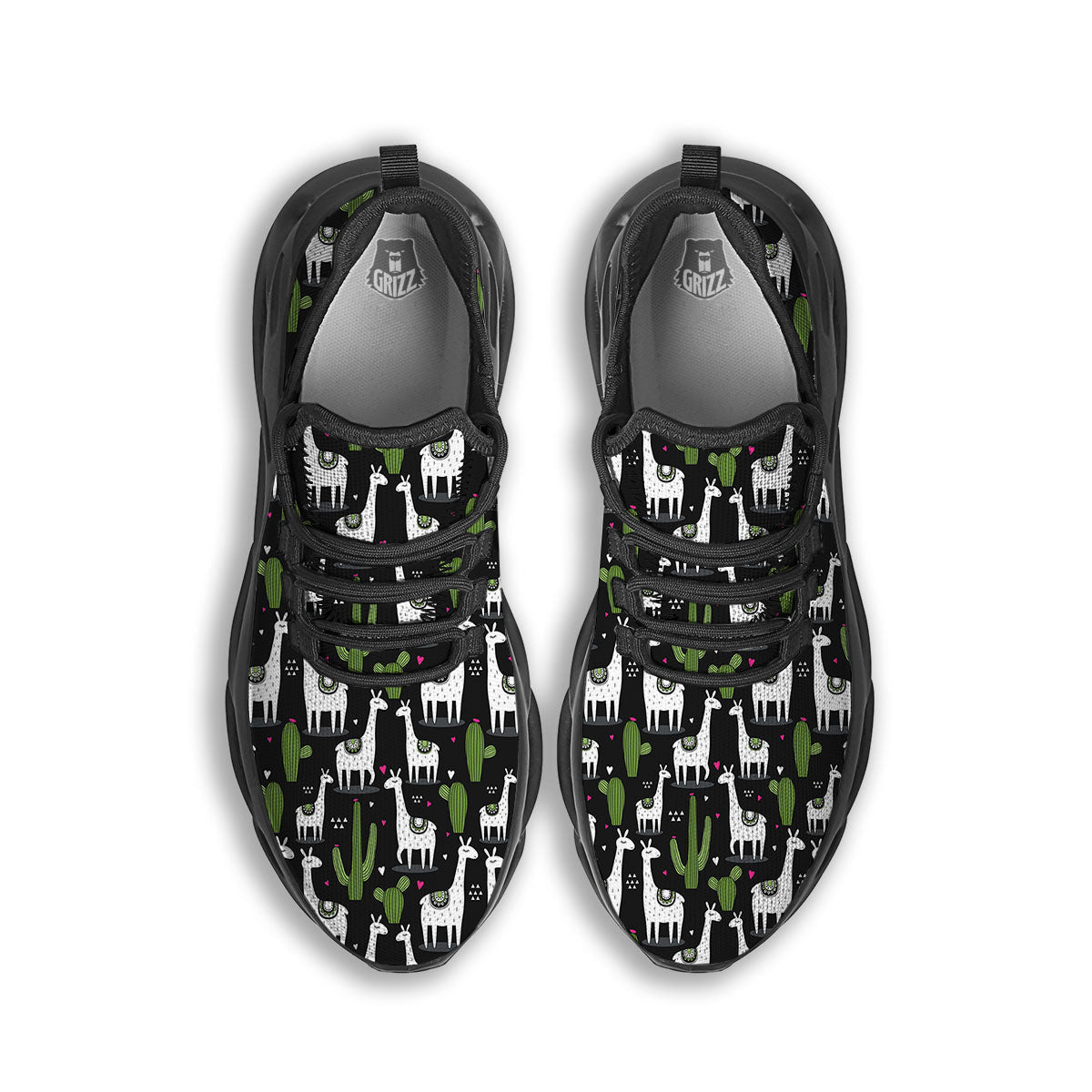 Llama And Cactus Print Pattern Black Running Shoes-grizzshop