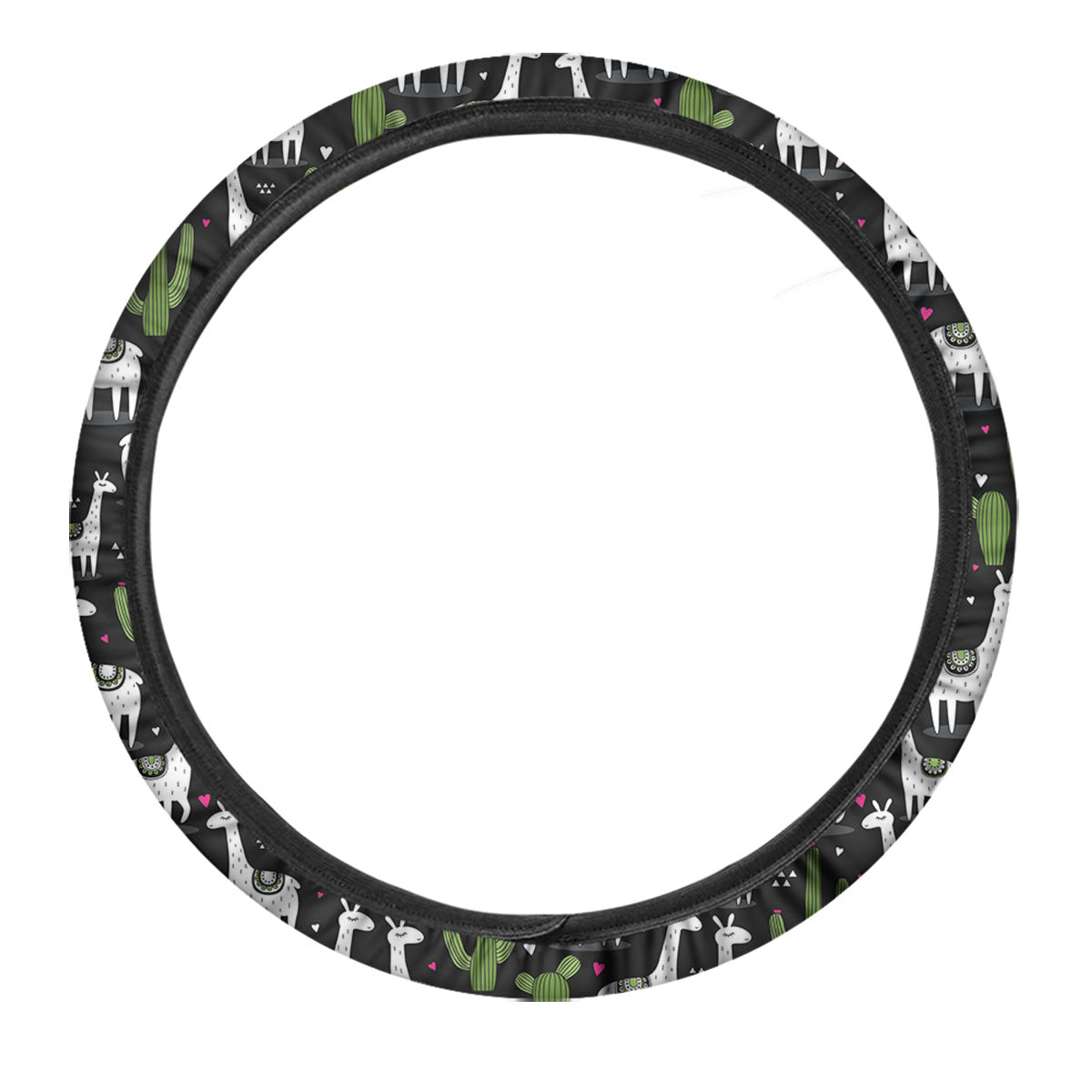 Llama And Cactus Print Pattern Car Steering Wheel Cover-grizzshop