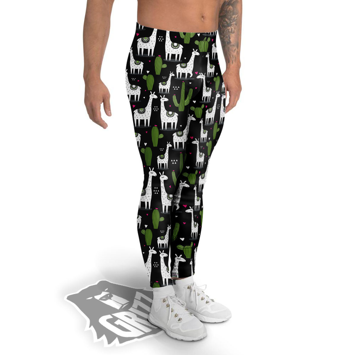 Llama And Cactus Print Pattern Men's Leggings-grizzshop