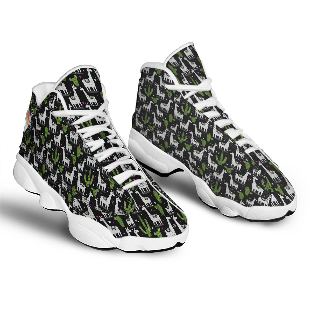 Llama And Cactus Print Pattern White Basketball Shoes-grizzshop