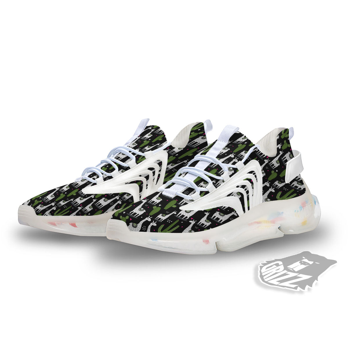 Llama And Cactus Print Pattern White Gym Shoes-grizzshop