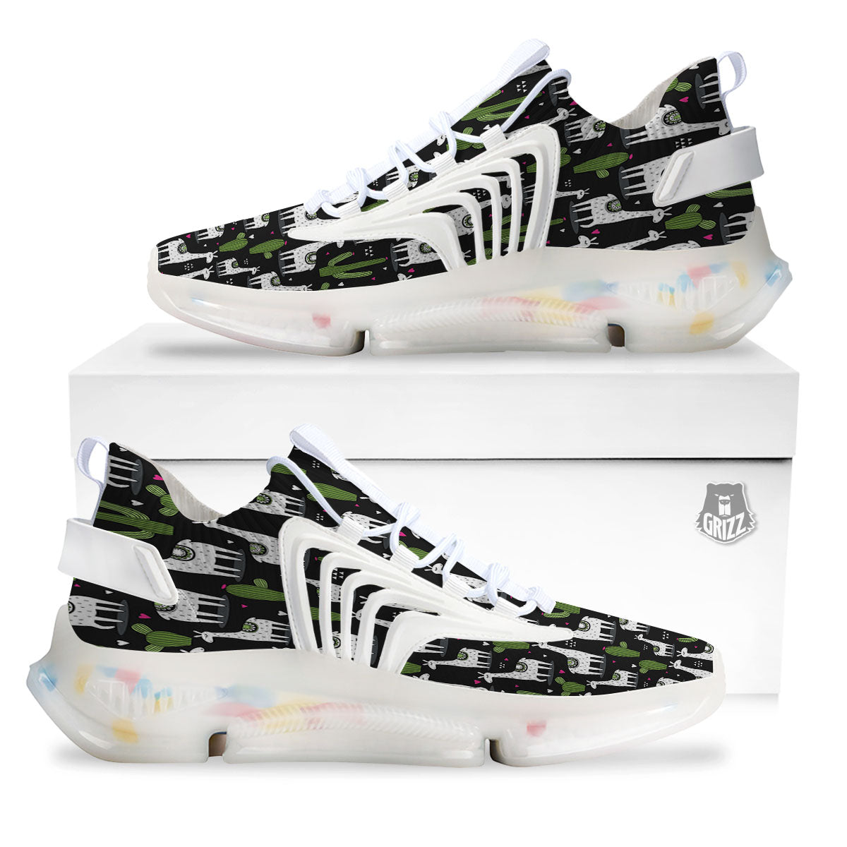 Llama And Cactus Print Pattern White Gym Shoes-grizzshop