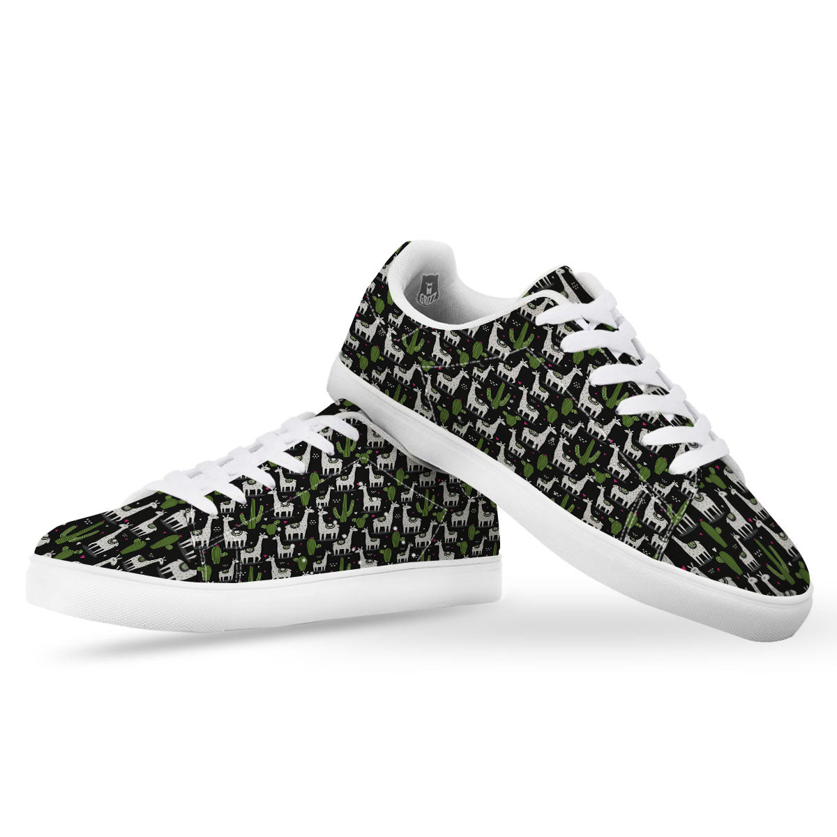Llama And Cactus Print Pattern White Low Top Sneakers-grizzshop