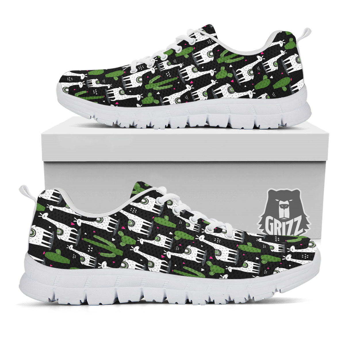 Llama And Cactus Print Pattern White Sneaker-grizzshop