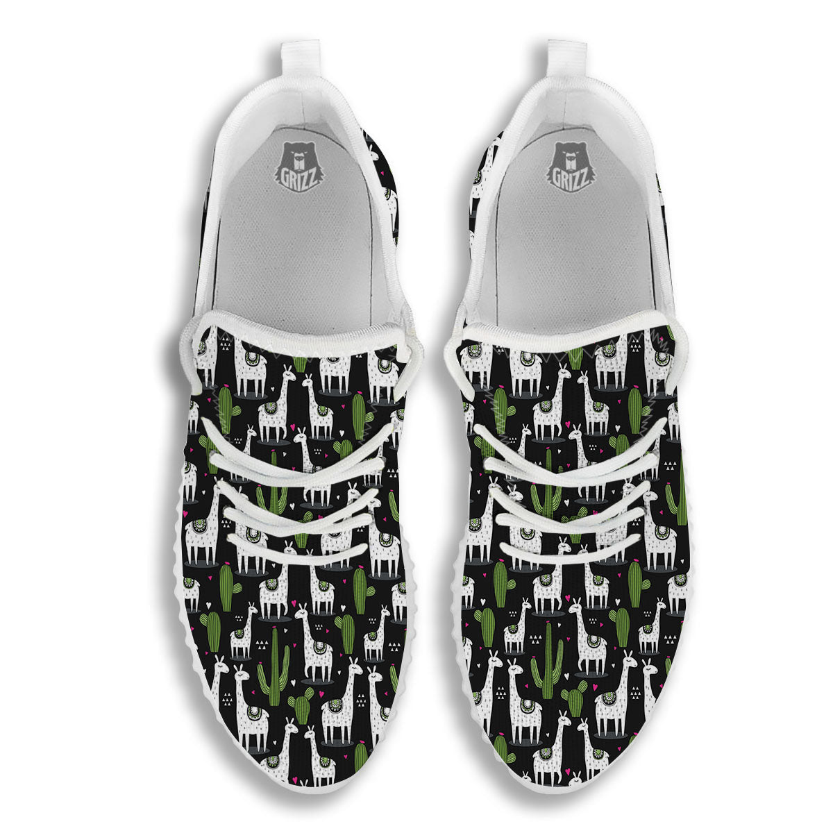 Llama And Cactus Print Pattern White Walking Shoes-grizzshop