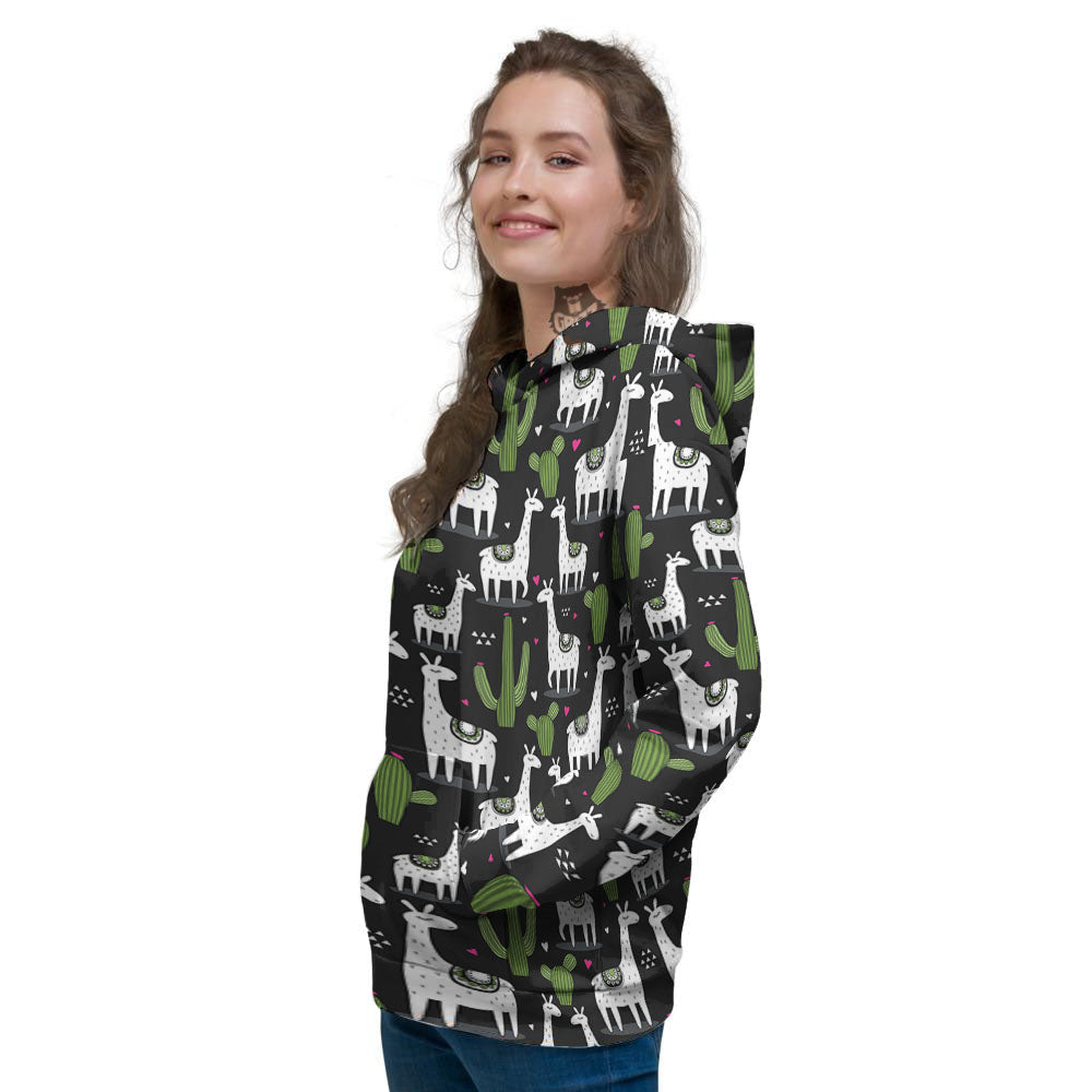 Llama And Cactus Print Pattern Women's Hoodie-grizzshop