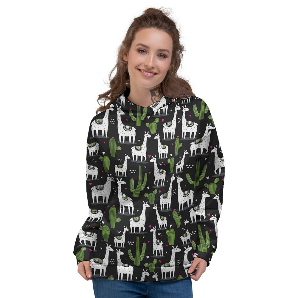 Llama And Cactus Print Pattern Women's Hoodie-grizzshop