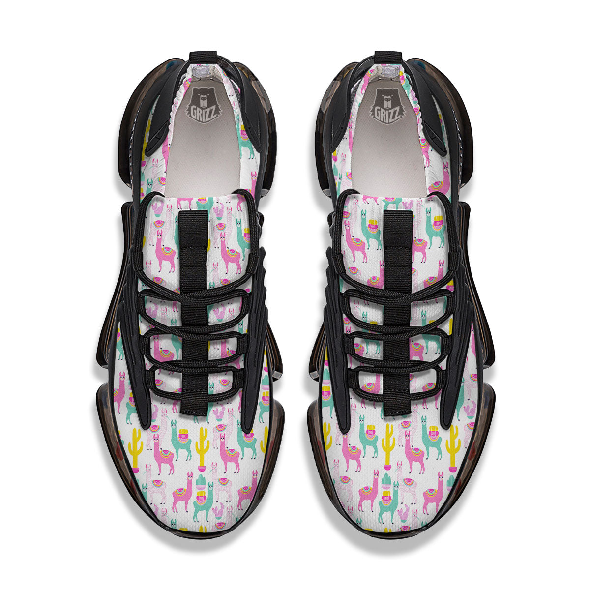 Llama And Cartoon Cactus Print Pattern Black Gym Shoes-grizzshop