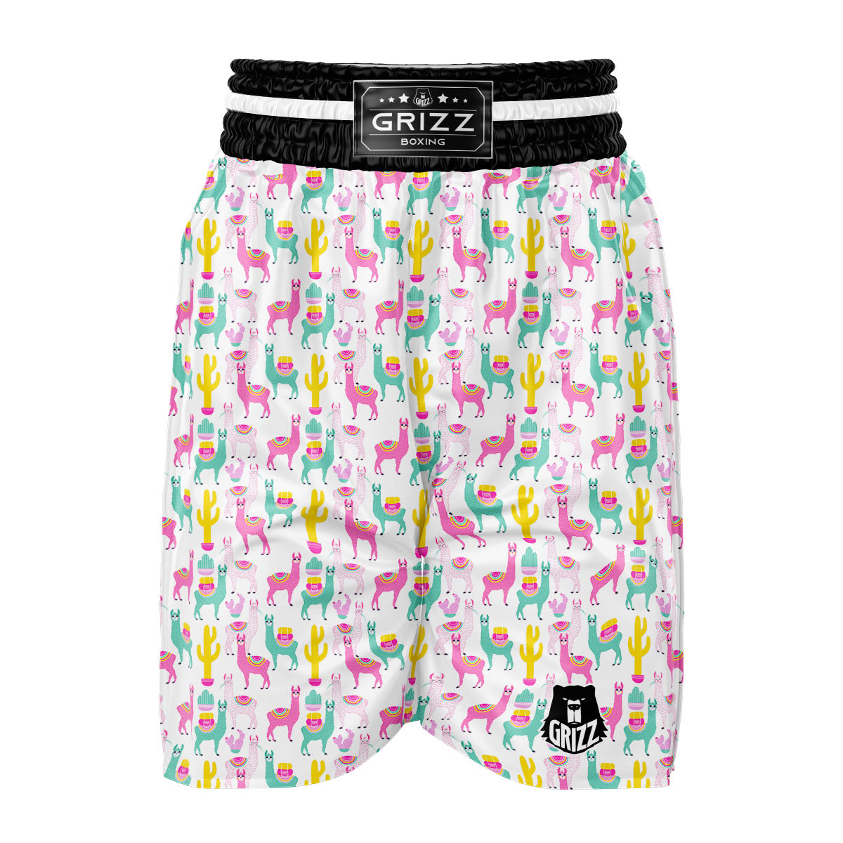 Llama And Cartoon Cactus Print Pattern Boxing Shorts-grizzshop