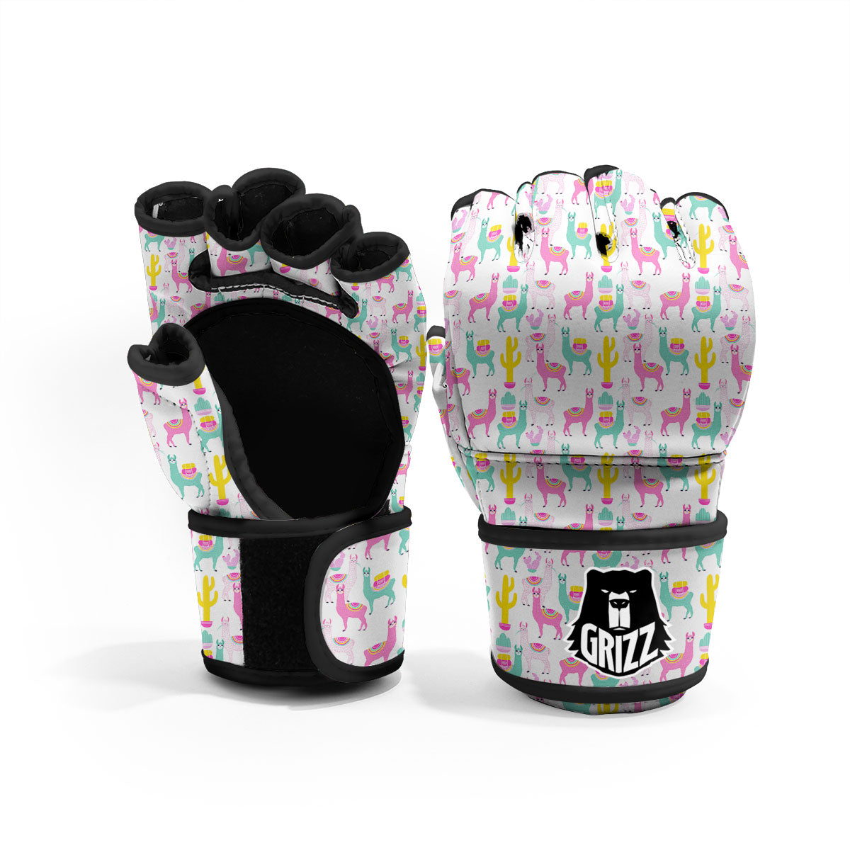 Llama And Cartoon Cactus Print Pattern MMA Gloves-grizzshop