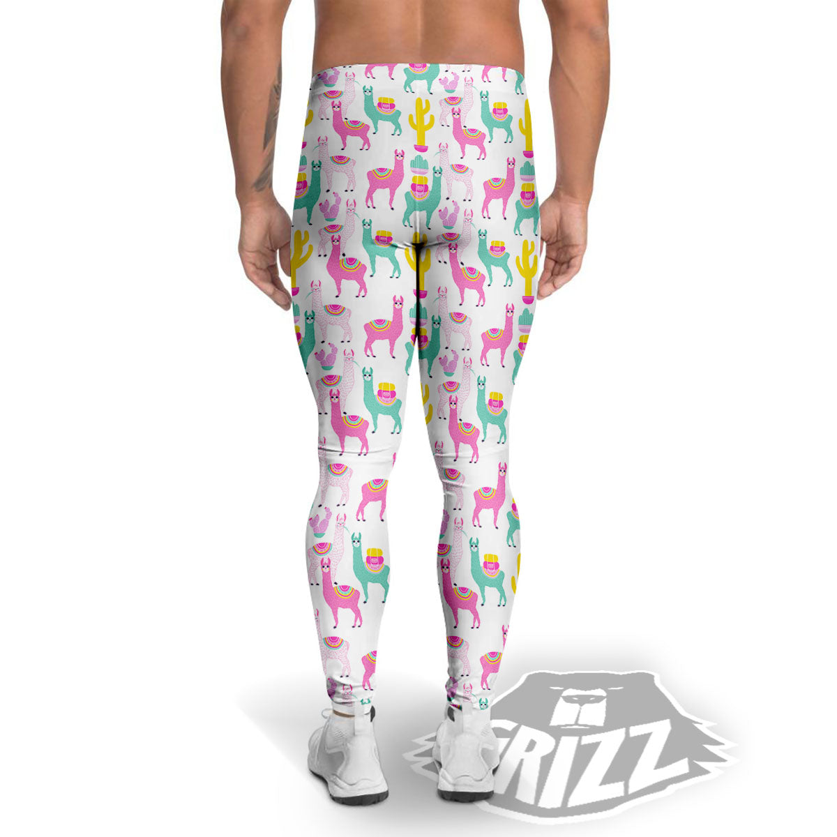 Llama And Cartoon Cactus Print Pattern Men's Leggings-grizzshop