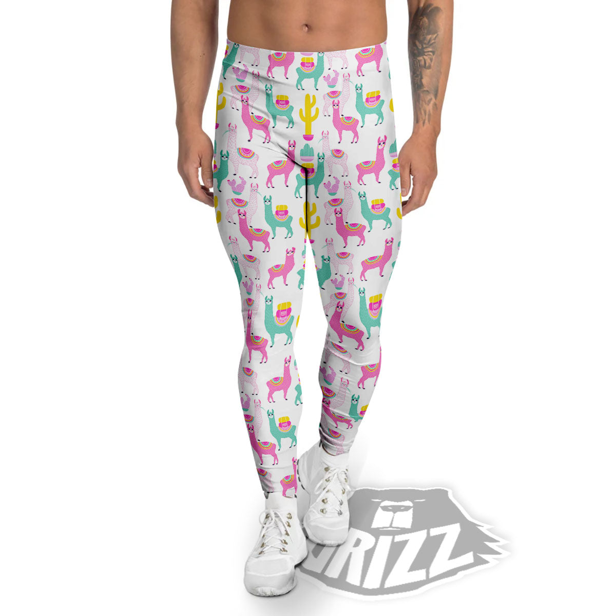 Llama And Cartoon Cactus Print Pattern Men's Leggings-grizzshop