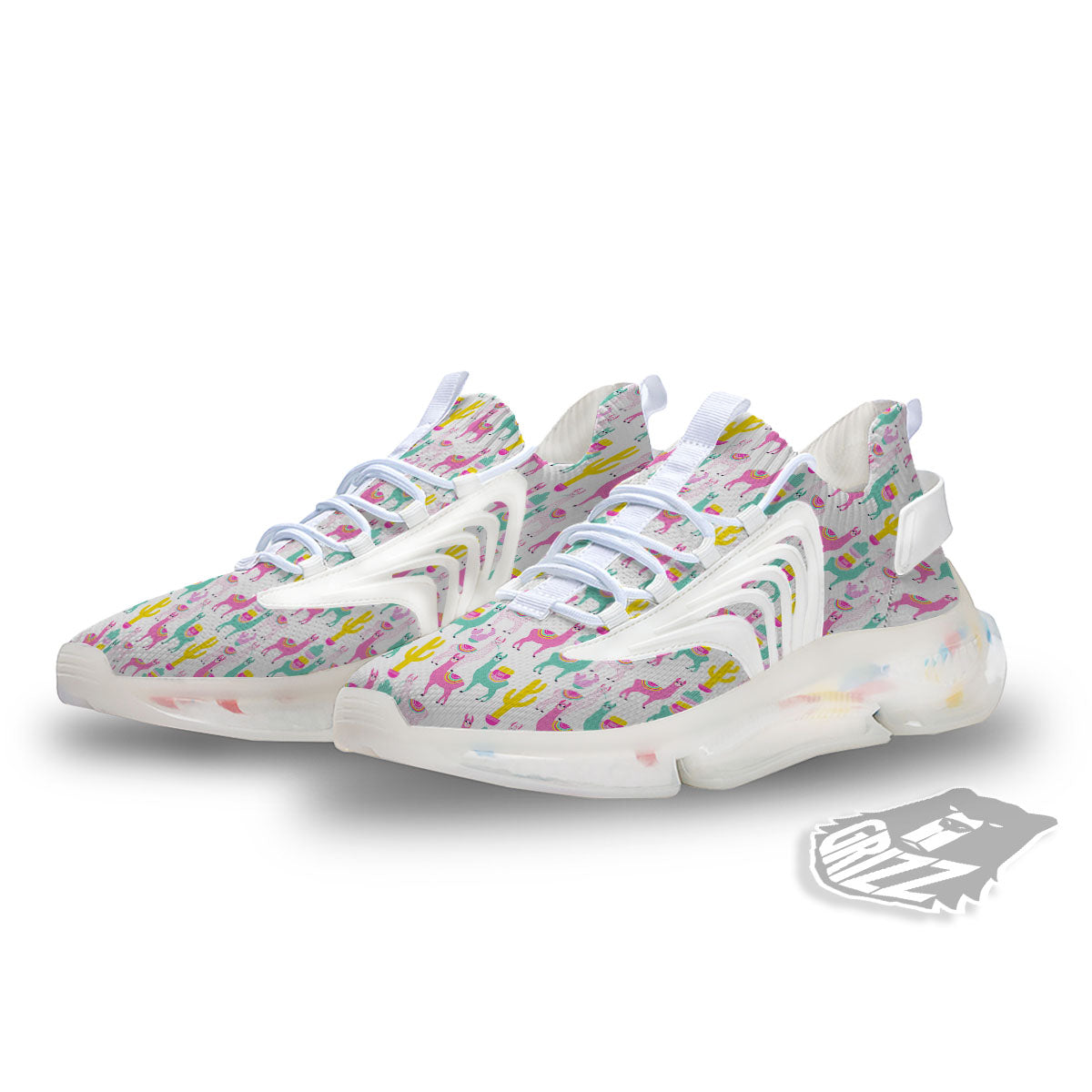 Llama And Cartoon Cactus Print Pattern White Gym Shoes-grizzshop