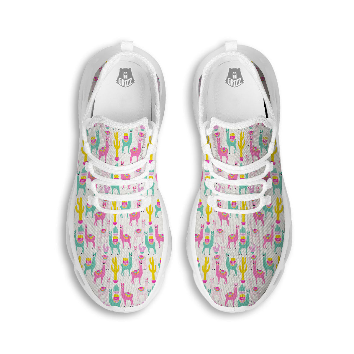 Llama And Cartoon Cactus Print Pattern White Running Shoes-grizzshop
