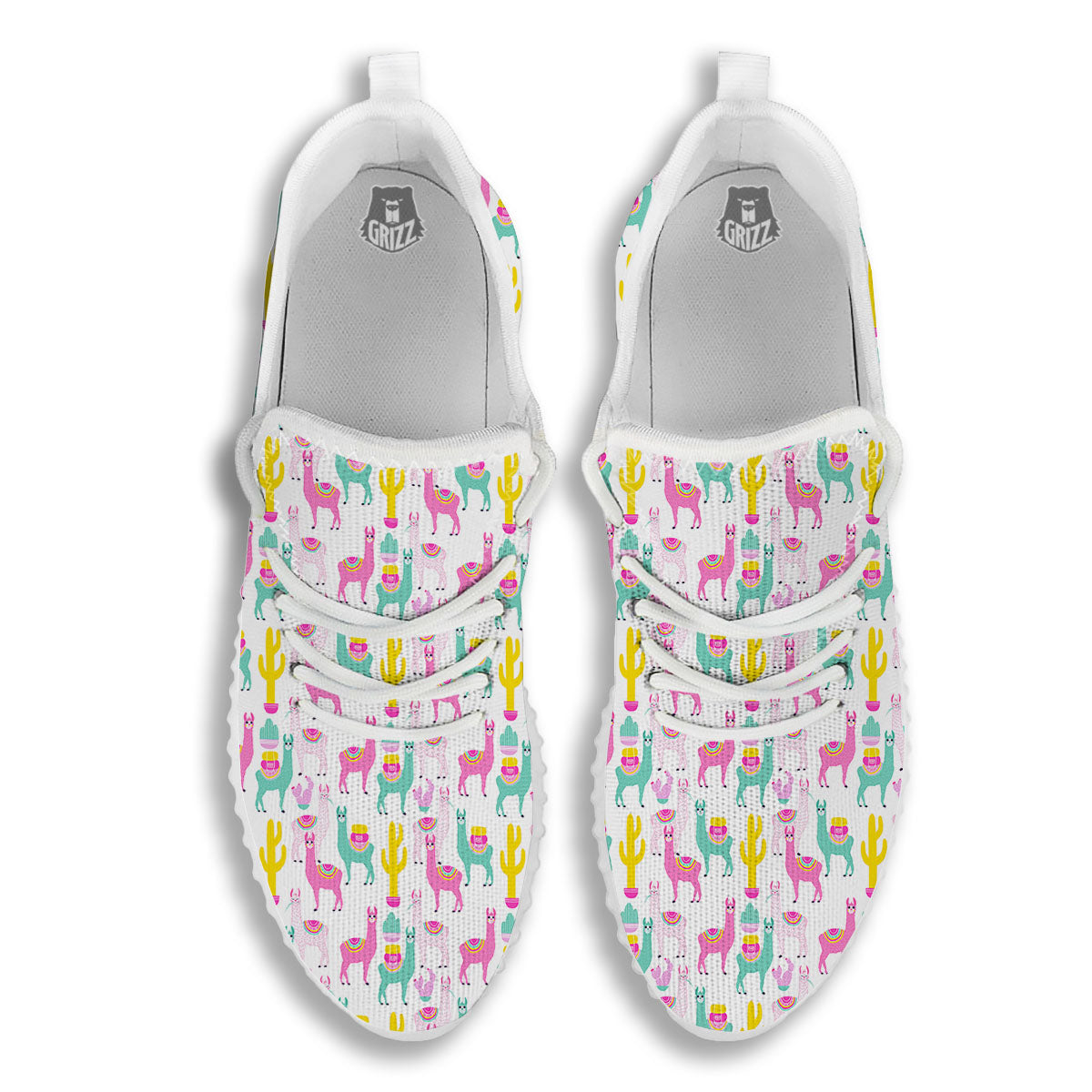 Llama And Cartoon Cactus Print Pattern White Walking Shoes-grizzshop